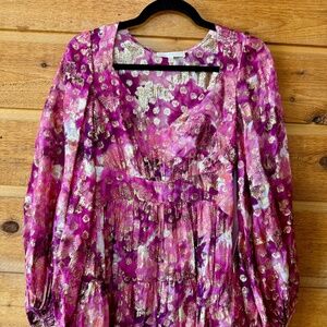 LoveShackFancy Willis V-Neck metallic mini dress- 0